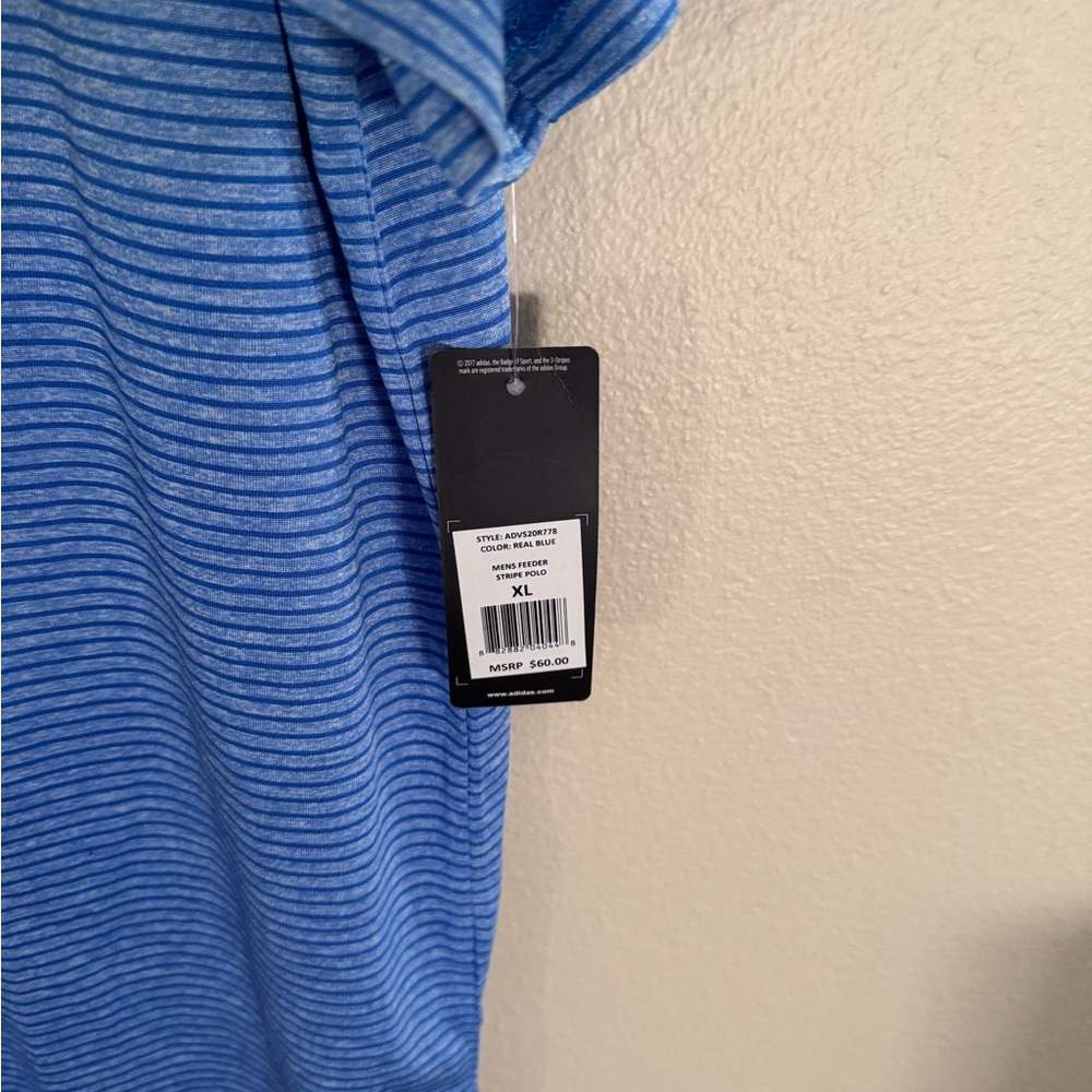 Adidas Blue Striped Polo Shirt Classic Design - Picture 3 of 4